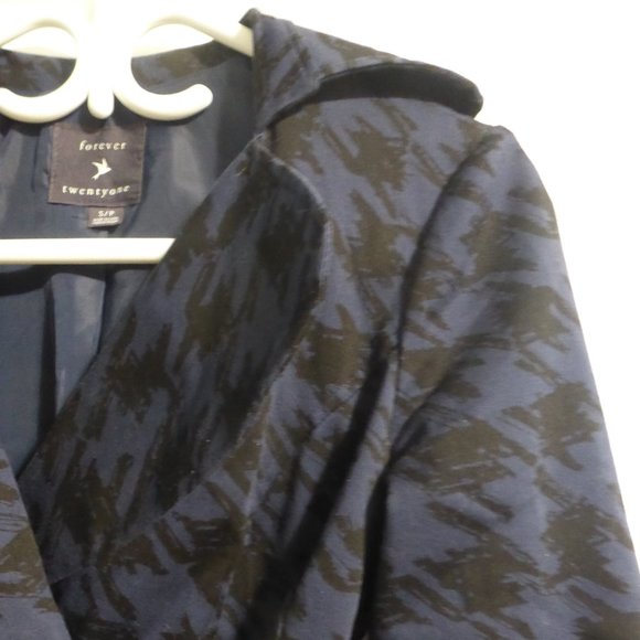 FOREVER 21, small, navy pea coat with black design, GUC - Picture 4 of 14